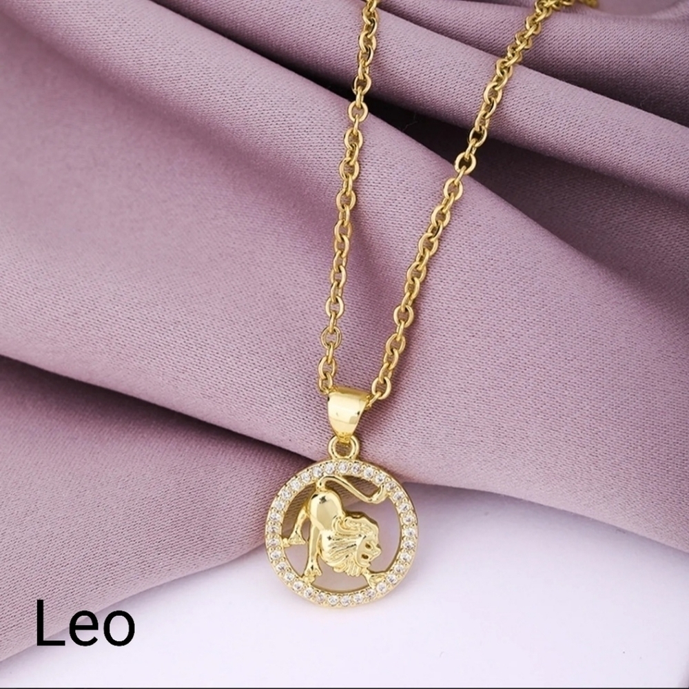 July/Aug Zodiac Leo Necklace Inlaid Zircon Gold Plated Stainless Steel - Picture 15 of 16